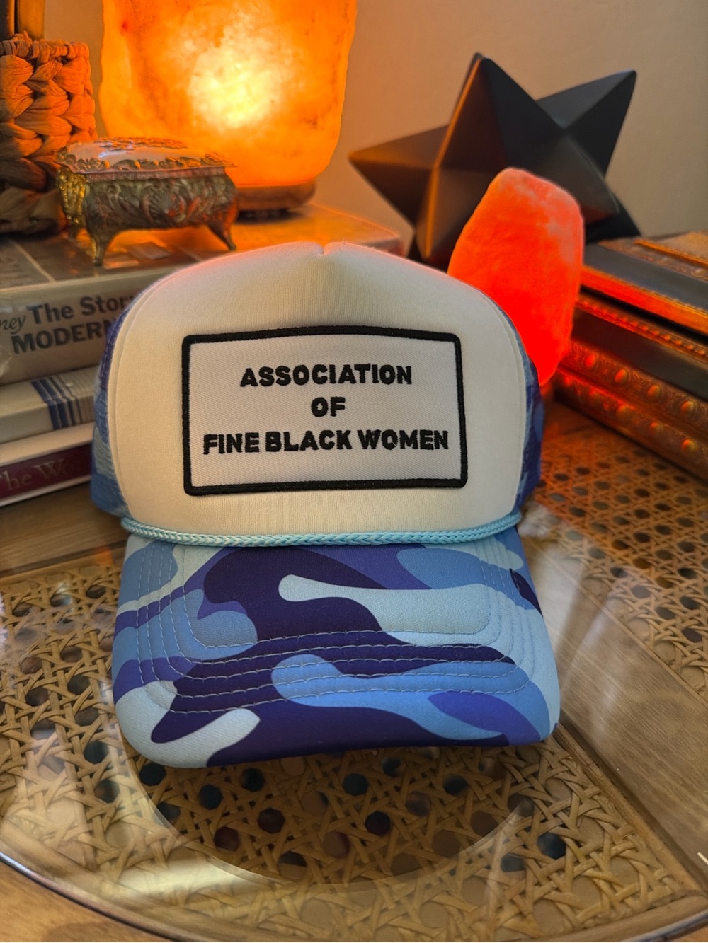 Association of Fine Black Women Blue Camo Rope Trucker Hat Snapback